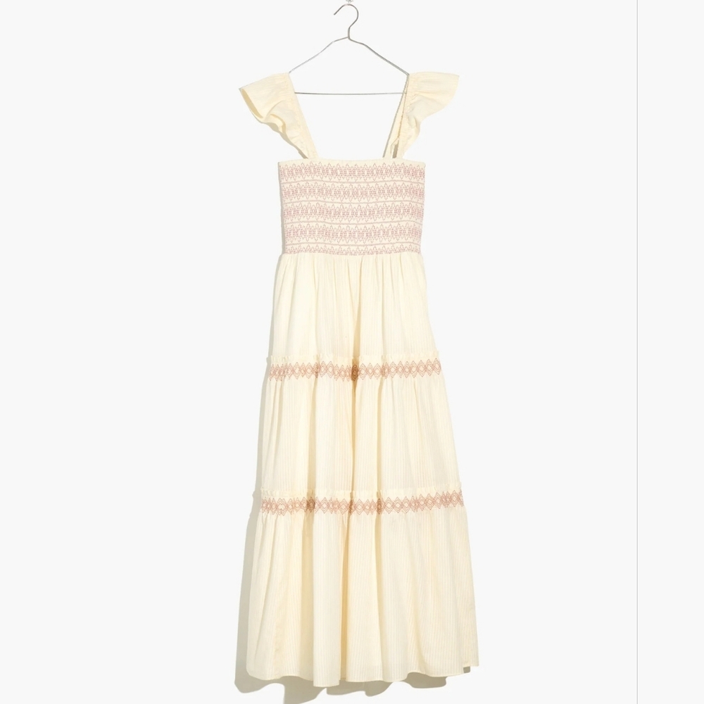 Madewell Lucie Smocked Tiered Midi Dress (xs)